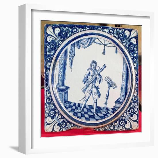 Tile Depicting a Bassoonist, 1706 (Faience)-French-Framed Giclee Print