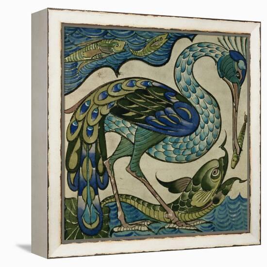 Tile Design of Heron and Fish, by Walter Crane-Walter Crane-Framed Premier Image Canvas