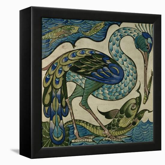 Tile Design of Heron and Fish, by Walter Crane-Walter Crane-Framed Premier Image Canvas