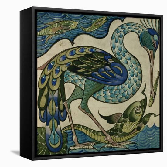 Tile Design of Heron and Fish, by Walter Crane-Walter Crane-Framed Premier Image Canvas