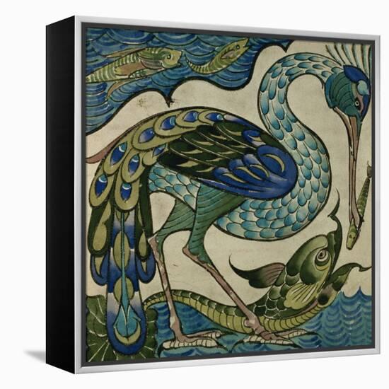 Tile Design of Heron and Fish, by Walter Crane-Walter Crane-Framed Premier Image Canvas