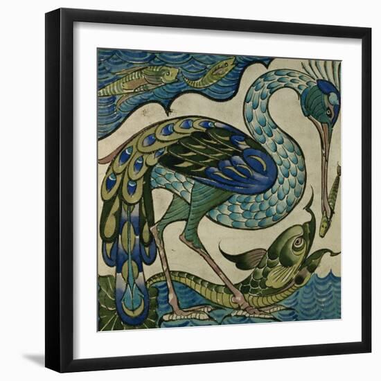 Tile Design of Heron and Fish, by Walter Crane-Walter Crane-Framed Giclee Print