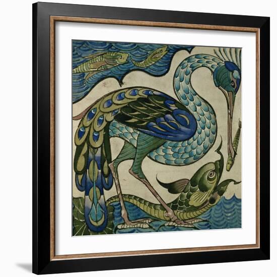 Tile Design of Heron and Fish, by Walter Crane-Walter Crane-Framed Giclee Print