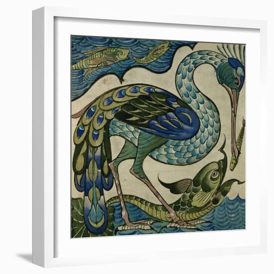 Tile Design of Heron and Fish, by Walter Crane-Walter Crane-Framed Giclee Print