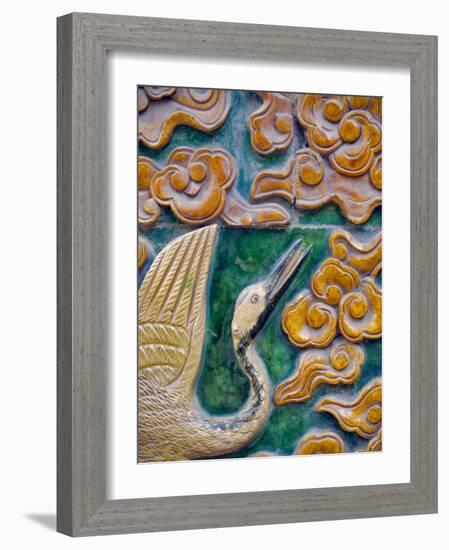 Tile Mural of Swans and Clouds in Forbidden City, Beijing, China-Janis Miglavs-Framed Photographic Print