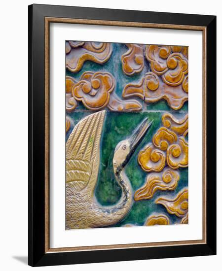 Tile Mural of Swans and Clouds in Forbidden City, Beijing, China-Janis Miglavs-Framed Photographic Print