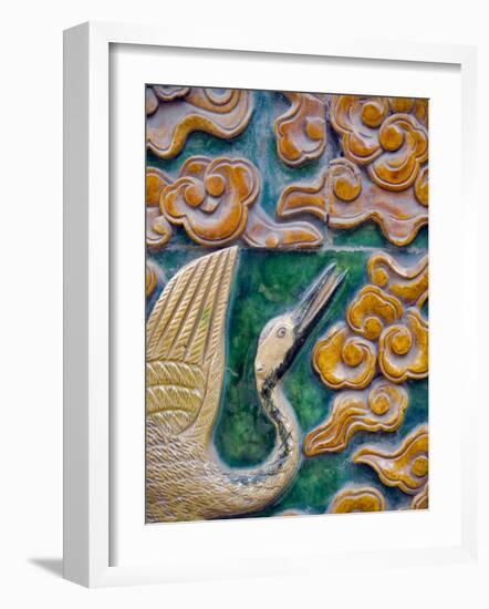 Tile Mural of Swans and Clouds in Forbidden City, Beijing, China-Janis Miglavs-Framed Photographic Print