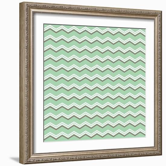 Tile Vector Pattern with Brown and White Zig Zag Print on Green Background-IngaLinder-Framed Art Print