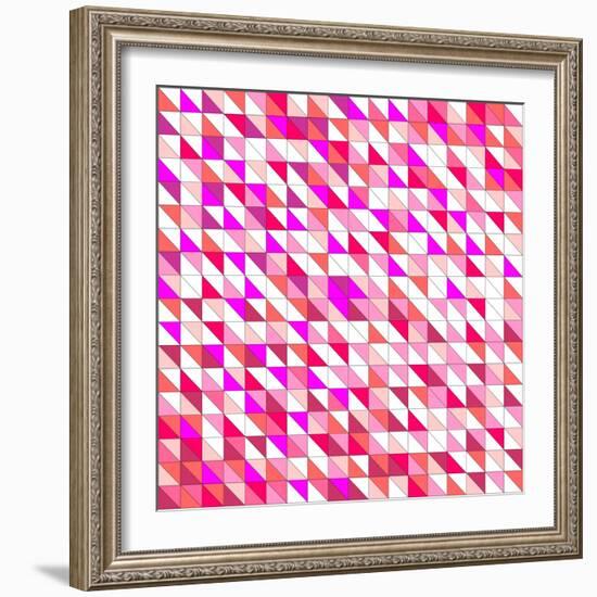 Tile Vector Pattern with White, Red, Orange, Pink and Violet Triangle Mosaic Background-IngaLinder-Framed Art Print