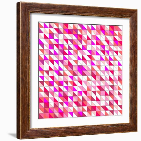 Tile Vector Pattern with White, Red, Orange, Pink and Violet Triangle Mosaic Background-IngaLinder-Framed Art Print