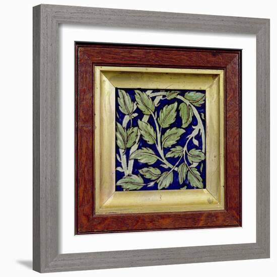 Tile with a Leaf Design (Pottery)-William De Morgan-Framed Giclee Print