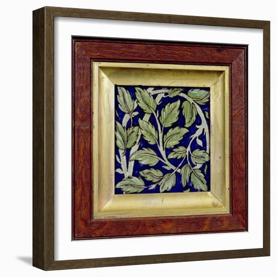 Tile with a Leaf Design (Pottery)-William De Morgan-Framed Giclee Print