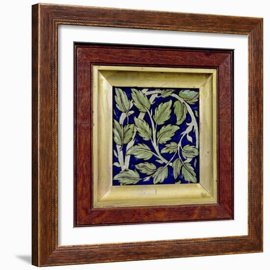 Tile with a Leaf Design (Pottery)-William De Morgan-Framed Giclee Print