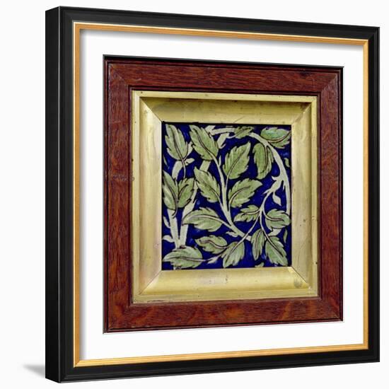 Tile with a Leaf Design (Pottery)-William De Morgan-Framed Giclee Print