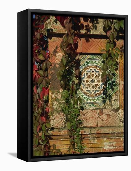 Tiled Panel on Decorative Column in Moorish Gothic Style, Quinta, Monserrate, Sintra, Portugal-Westwater Nedra-Framed Premier Image Canvas