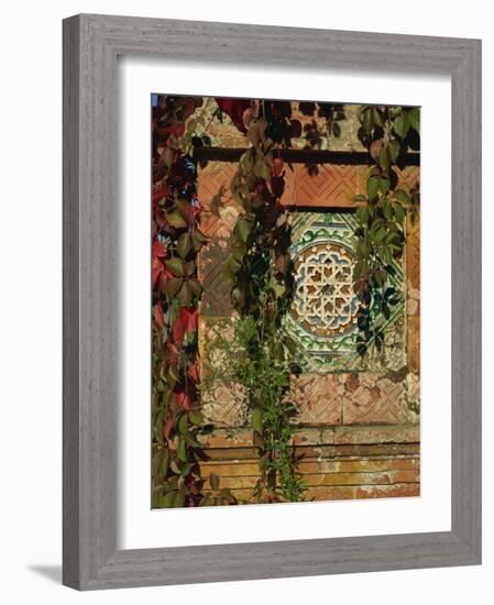 Tiled Panel on Decorative Column in Moorish Gothic Style, Quinta, Monserrate, Sintra, Portugal-Westwater Nedra-Framed Photographic Print