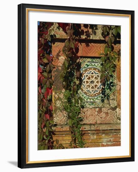 Tiled Panel on Decorative Column in Moorish Gothic Style, Quinta, Monserrate, Sintra, Portugal-Westwater Nedra-Framed Photographic Print