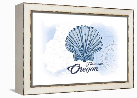 Tillamook, Oregon - Scallop Shell - Blue - Coastal Icon-Lantern Press-Framed Stretched Canvas