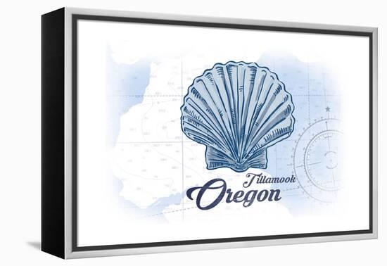 Tillamook, Oregon - Scallop Shell - Blue - Coastal Icon-Lantern Press-Framed Stretched Canvas