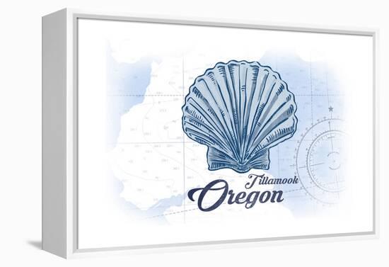 Tillamook, Oregon - Scallop Shell - Blue - Coastal Icon-Lantern Press-Framed Stretched Canvas