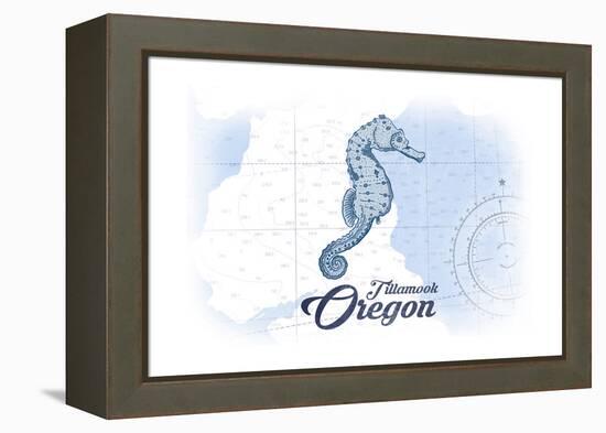 Tillamook, Oregon - Seahorse - Blue - Coastal Icon-Lantern Press-Framed Stretched Canvas