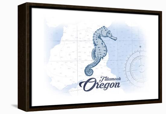 Tillamook, Oregon - Seahorse - Blue - Coastal Icon-Lantern Press-Framed Stretched Canvas