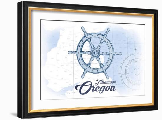 Tillamook, Oregon - Ship Wheel - Blue - Coastal Icon-Lantern Press-Framed Art Print