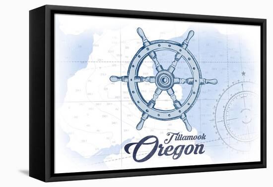 Tillamook, Oregon - Ship Wheel - Blue - Coastal Icon-Lantern Press-Framed Stretched Canvas
