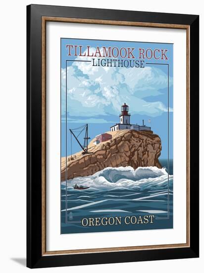 Tillamook Rock Lighthouse - Oregon Coast-Lantern Press-Framed Premium Giclee Print