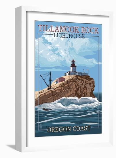 Tillamook Rock Lighthouse - Oregon Coast-Lantern Press-Framed Premium Giclee Print