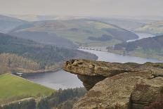 Walkers taking in the view on Hathersage Edge, Ladybower Reservoir below, Peak District National Pa-Tim Winter-Photographic Print