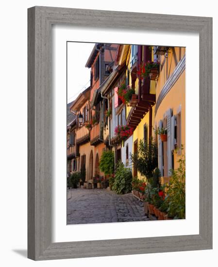 Timbered Houses on Cobbled Street, Eguisheim, Haut Rhin, Alsace, France, Europe-Richardson Peter-Framed Photographic Print