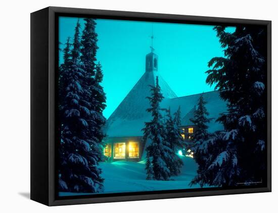 Timberline Lodge at Night in the Snow, Oregon Cascades, USA-Janis Miglavs-Framed Premier Image Canvas