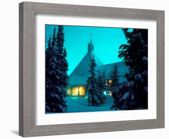 Timberline Lodge at Night in the Snow, Oregon Cascades, USA-Janis Miglavs-Framed Photographic Print