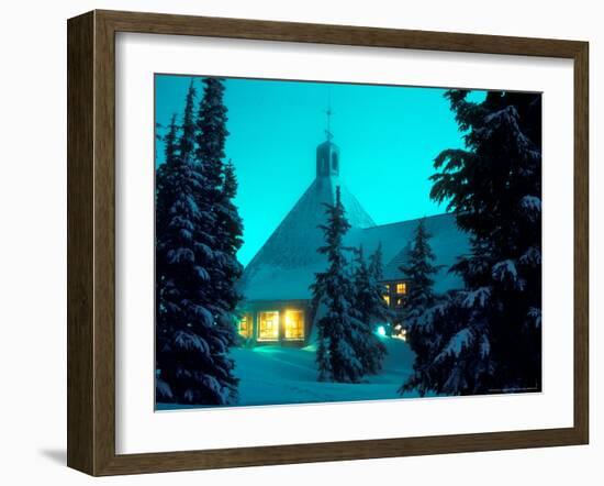 Timberline Lodge at Night in the Snow, Oregon Cascades, USA-Janis Miglavs-Framed Photographic Print