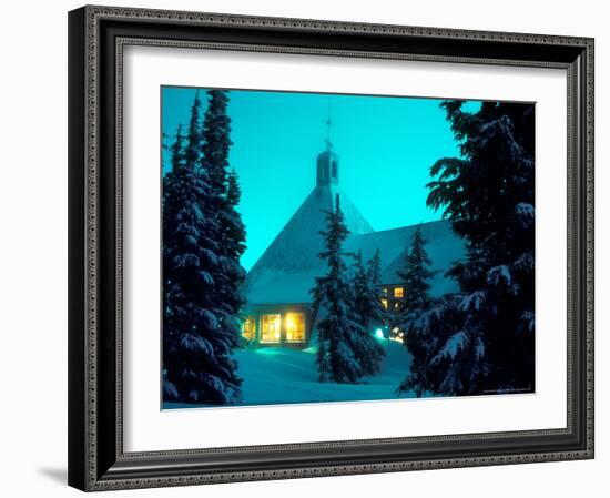 Timberline Lodge at Night in the Snow, Oregon Cascades, USA-Janis Miglavs-Framed Photographic Print