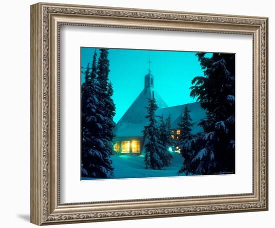 Timberline Lodge at Night in the Snow, Oregon Cascades, USA-Janis Miglavs-Framed Photographic Print