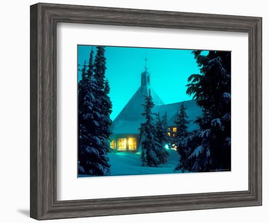 Timberline Lodge at Night in the Snow, Oregon Cascades, USA-Janis Miglavs-Framed Photographic Print