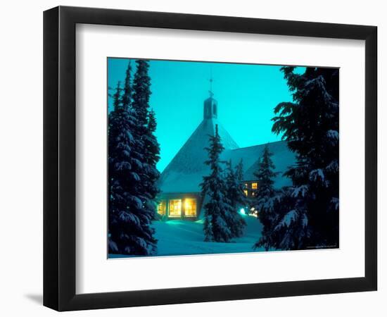 Timberline Lodge at Night in the Snow, Oregon Cascades, USA-Janis Miglavs-Framed Photographic Print