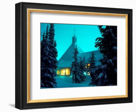 Timberline Lodge at Night in the Snow, Oregon Cascades, USA-Janis Miglavs-Framed Photographic Print