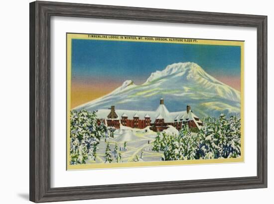 Timberline Lodge in Winter at Mt. Hood - Mt. Hood, OR-Lantern Press-Framed Art Print