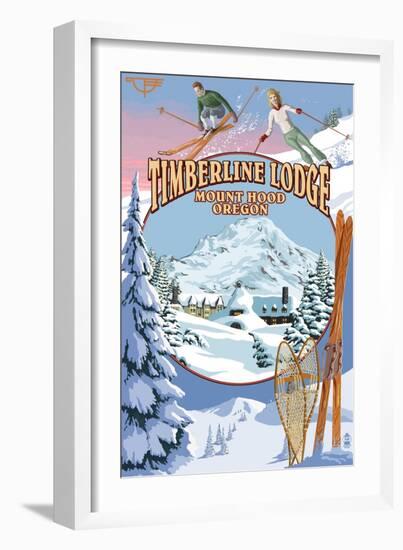 Timberline Lodge - Winter Views - Mt. Hood, Oregon-Lantern Press-Framed Art Print