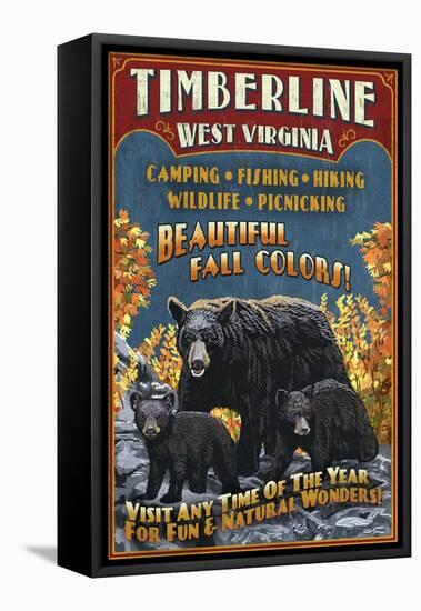 Timberline, West Virginia - Black Bear Vintage Sign-Lantern Press-Framed Stretched Canvas