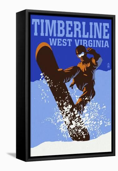 Timberline, West Virginia - Colorblock Snowboarder-Lantern Press-Framed Stretched Canvas