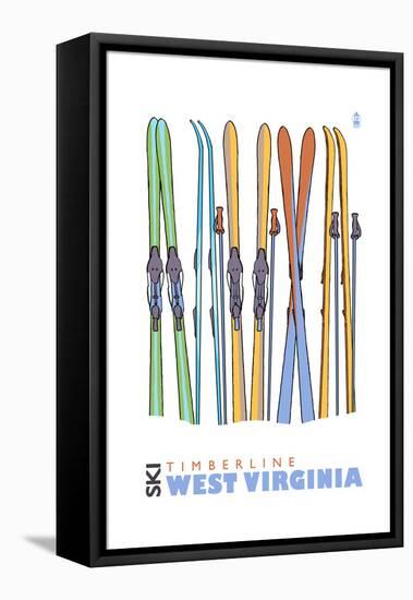 Timberline, West Virginia - Skis in Snow-Lantern Press-Framed Stretched Canvas