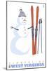 Timberline, West Virginia, Snowman with Skis-Lantern Press-Mounted Art Print