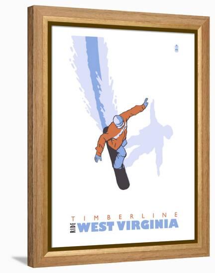 Timberline, West Virginia, Stylized Snowboarder-Lantern Press-Framed Stretched Canvas