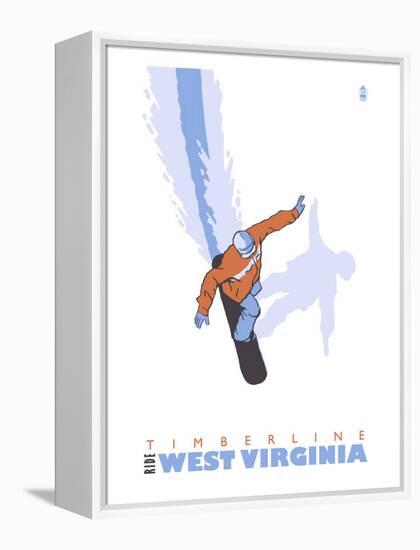 Timberline, West Virginia, Stylized Snowboarder-Lantern Press-Framed Stretched Canvas