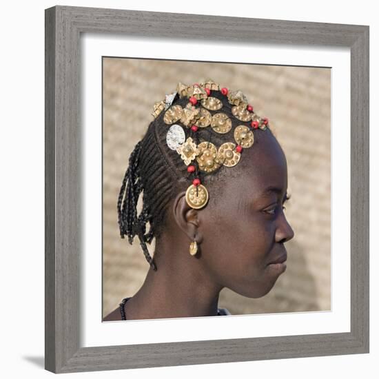 Timbuktu, A Songhay Girl with an Elaborately Decorated Hairstyle in Timbuktu, Mali-Nigel Pavitt-Framed Photographic Print