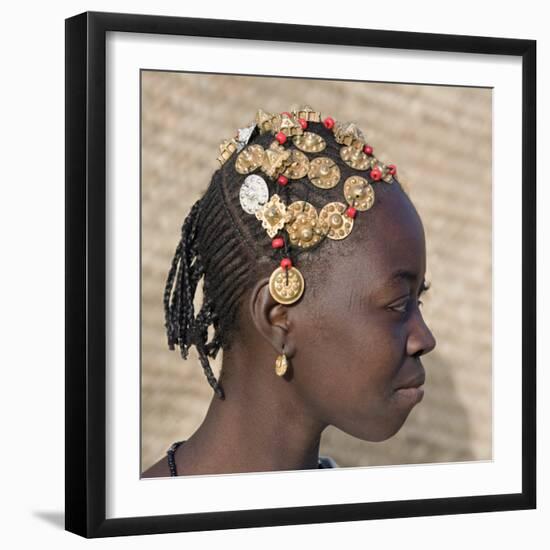 Timbuktu, A Songhay Girl with an Elaborately Decorated Hairstyle in Timbuktu, Mali-Nigel Pavitt-Framed Photographic Print